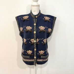 Vintage Culwell & Son Cottagecore Floral Knit Button Sweater Vest Size Medium